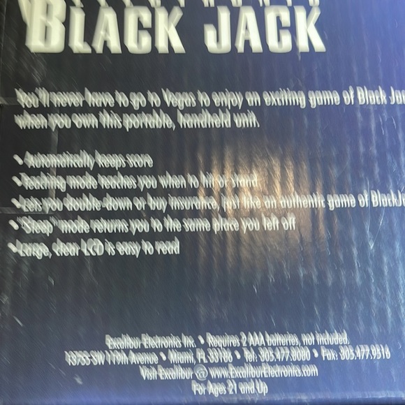 EXCALIBUR ELECTRONIC BLACKJACK Handheld Pocket Casino Game Model #473 Req 2”AAA” - Picture 4 of 5